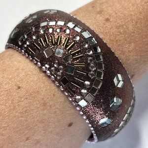 Mirror Mosaic Wide Bangle Statement Bracelet Cinnamon Fashion